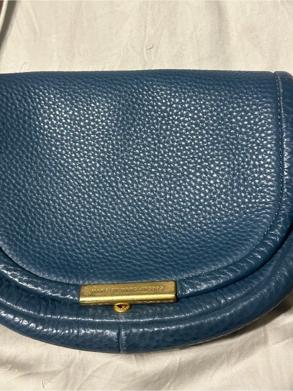 Marc by Marc Jacobs Teal-Blue Pebbled Leather Crossbody with Brown Strap